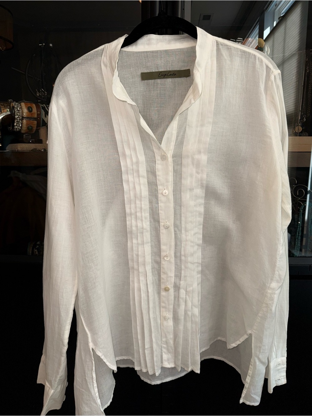 Enza Costa white pleated tuxedo style shirt, Medium (size 2)